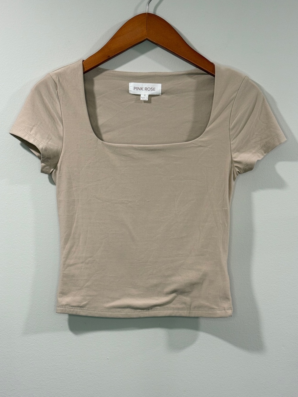 Pink Rose Women’s Beige Square Neck Short Sleeve Top Size S